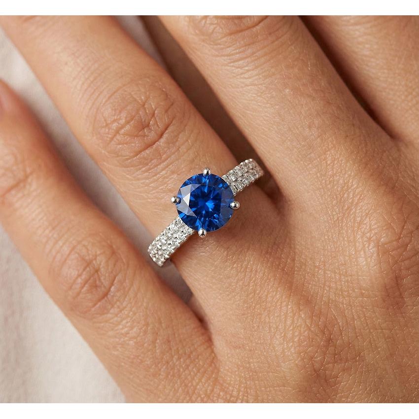 1.75 Ct Sapphire And Natural Earth Mined Diamond Wedding Ring 14K White Gold