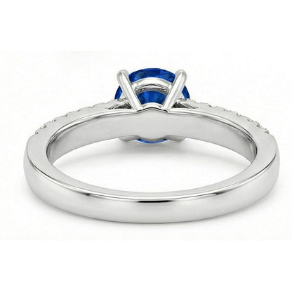 1.75 Ct Sapphire And Natural Earth Mined Diamond Wedding Ring 14K White Gold