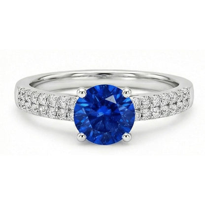1.75 Ct Sapphire And Natural Earth Mined Diamond Wedding Ring 14K White Gold