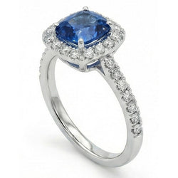 1.75 Ct Blue Cushion Cut Ceylon Sapphire With Natural Earth Mined Diamond Wedding Ring