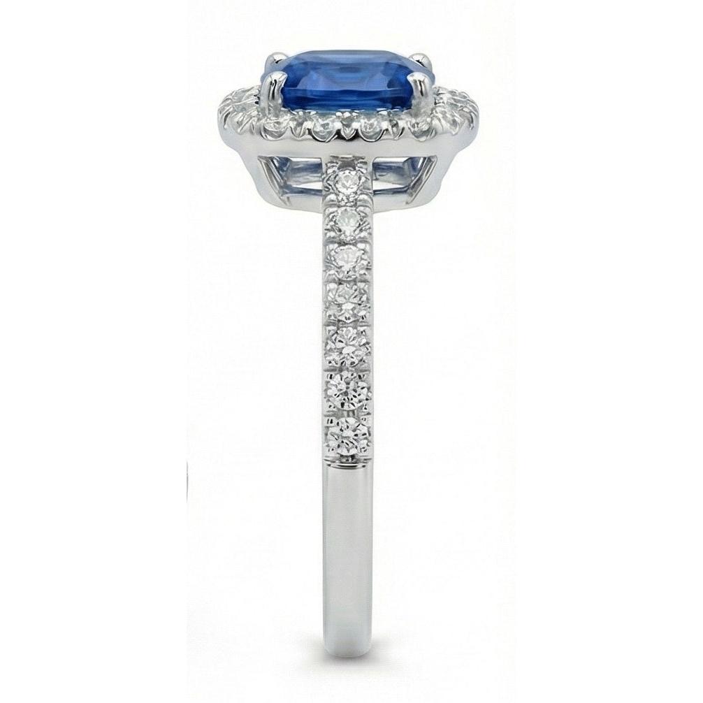 1.75 Ct Blue Cushion Cut Ceylon Sapphire With Natural Earth Mined Diamond Wedding Ring
