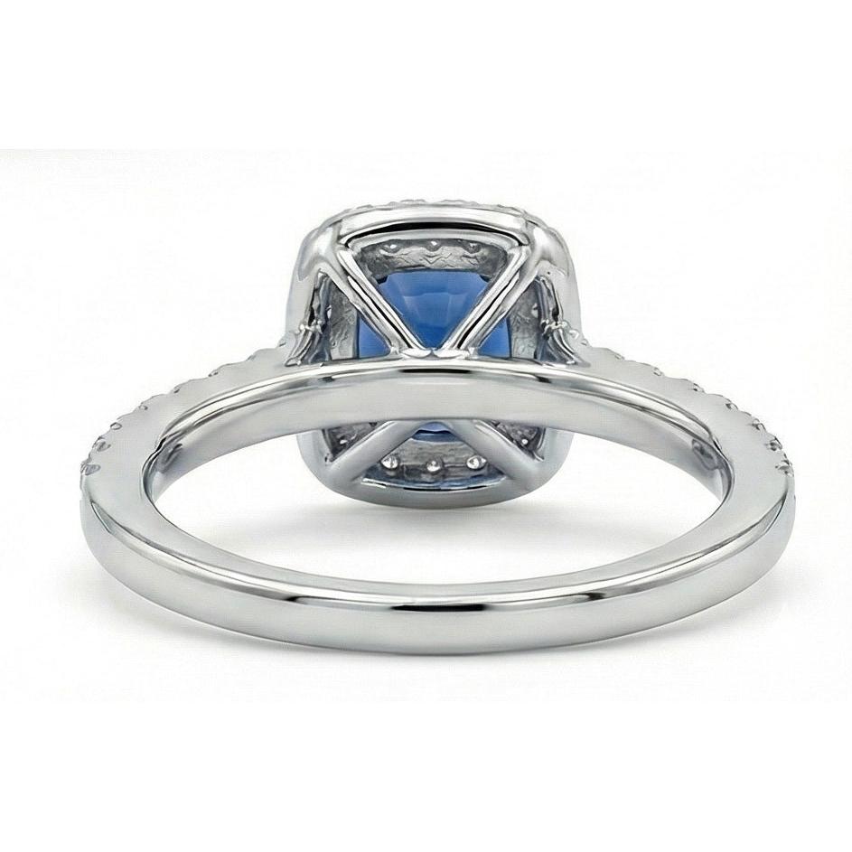 1.75 Ct Blue Cushion Cut Ceylon Sapphire With Natural Earth Mined Diamond Wedding Ring