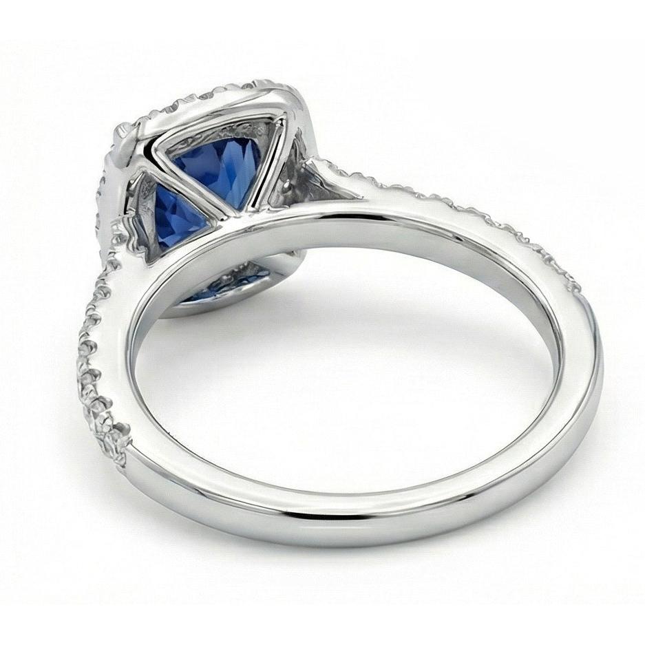 1.75 Ct Blue Cushion Cut Ceylon Sapphire With Natural Earth Mined Diamond Wedding Ring