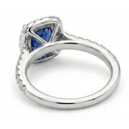 1.75 Ct Blue Cushion Cut Ceylon Sapphire With Natural Earth Mined Diamond Wedding Ring