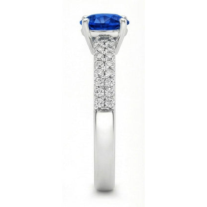1.75 Ct Sapphire And Natural Earth Mined Diamond Wedding Ring 14K White Gold
