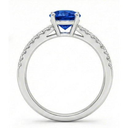 1.75 Ct Sapphire And Natural Earth Mined Diamond Wedding Ring 14K White Gold