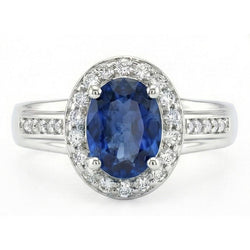 1.80 Carat Sri Lankan Sapphire And Round Natural Earth Mined Diamonds Ring 14K White Gold