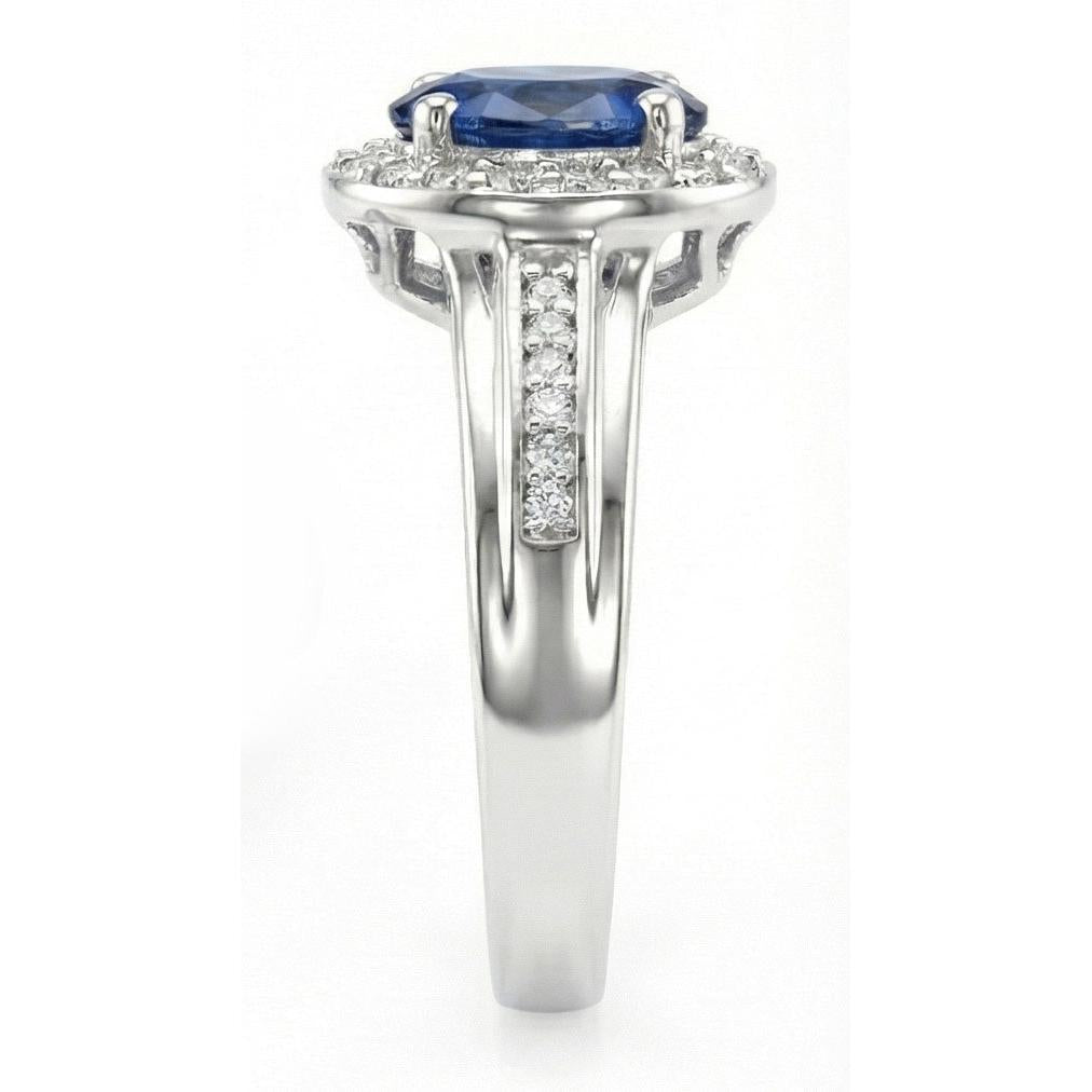 1.80 Carat Sri Lankan Sapphire And Round Natural Earth Mined Diamonds Ring 14K White Gold