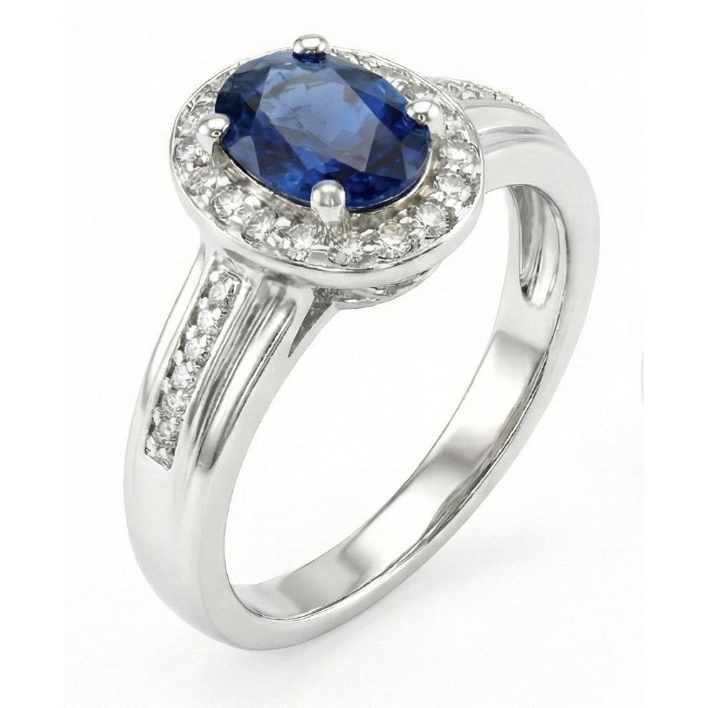 1.80 Carat Sri Lankan Sapphire And Round Natural Earth Mined Diamonds Ring 14K White Gold