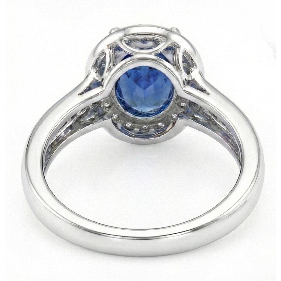 1.80 Carat Sri Lankan Sapphire And Round Natural Earth Mined Diamonds Ring 14K White Gold