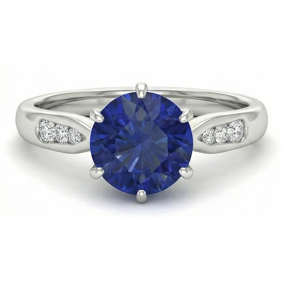 1.80 Carats Blue Ceylon Sapphire With Natural Earth Mined Diamonds Ring White Gold 14K