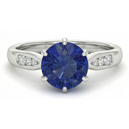 1.80 Carats Blue Ceylon Sapphire With Natural Earth Mined Diamonds Ring White Gold 14K