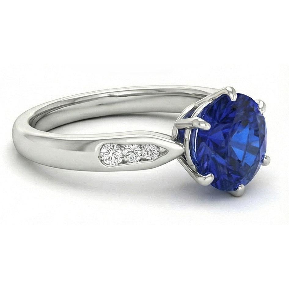 1.80 Carats Blue Ceylon Sapphire With Natural Earth Mined Diamonds Ring White Gold 14K