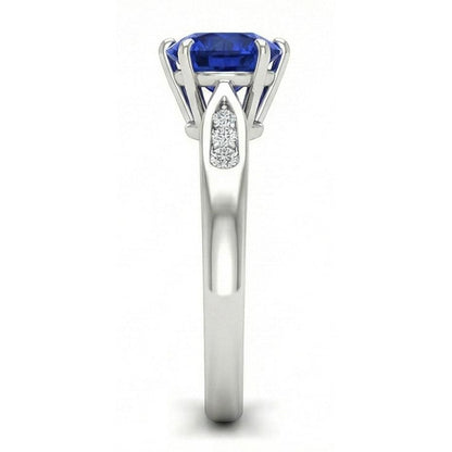 1.80 Carats Blue Ceylon Sapphire With Natural Earth Mined Diamonds Ring White Gold 14K