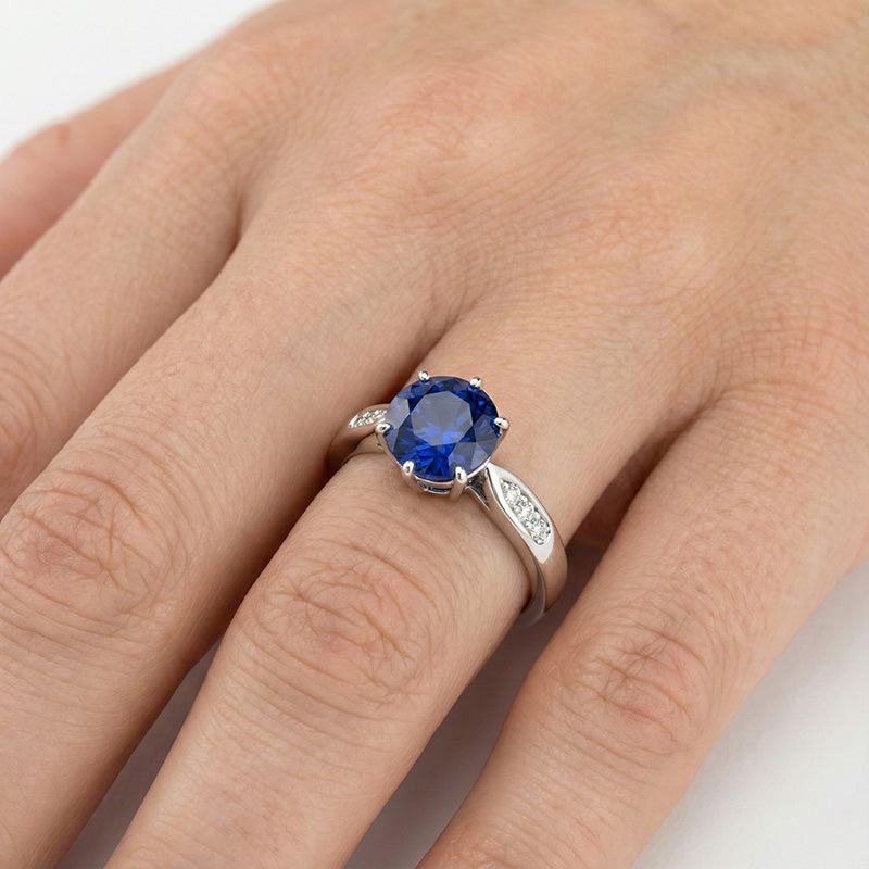 1.80 Carats Blue Ceylon Sapphire With Natural Earth Mined Diamonds Ring White Gold 14K