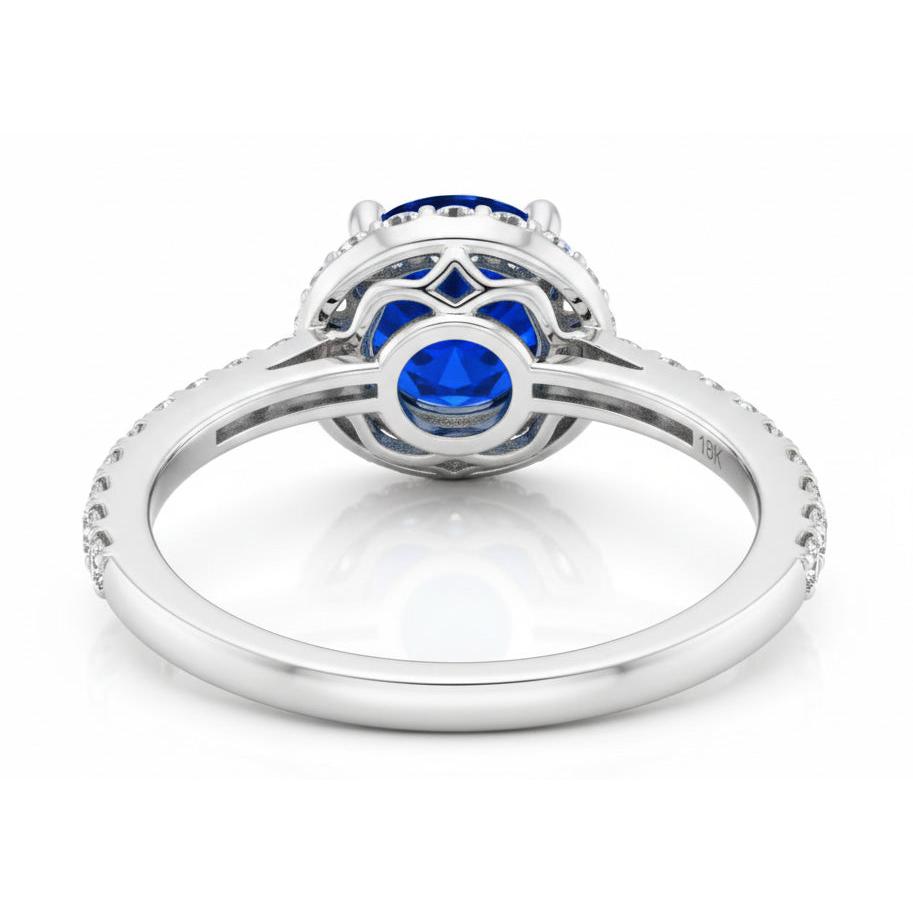 1.80 Ct Round Sri Lanka Sapphire Ring Halo Natural Earth Mined Diamond White Gold