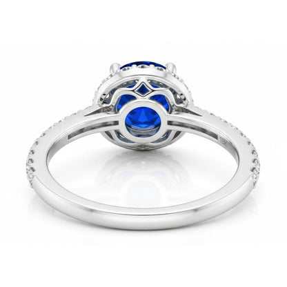 1.80 Ct Round Sri Lanka Sapphire Ring Halo Natural Earth Mined Diamond White Gold