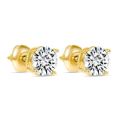 1.80 Carat Natural Earth Mined Diamond Studs Earrings Screwback Yellow Gold Earring