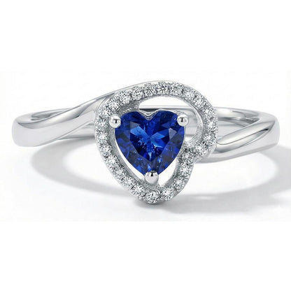 1.85 Ct Heart & Round Sri Lanka Sapphire & Natural Earth Mined Diamonds Ring White Gold