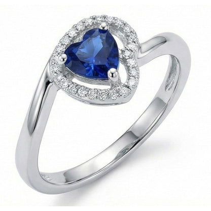 1.85 Ct Heart & Round Sri Lanka Sapphire & Natural Earth Mined Diamonds Ring White Gold
