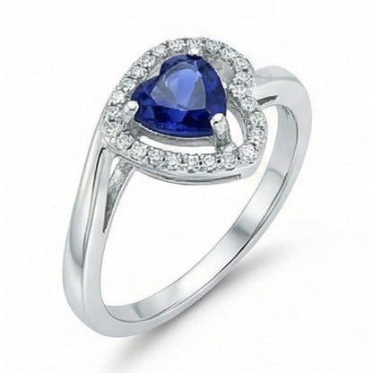 1.85 Ct Heart & Round Sri Lanka Sapphire & Natural Earth Mined Diamonds Ring White Gold