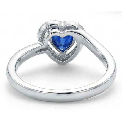 1.85 Ct Heart & Round Sri Lanka Sapphire & Natural Earth Mined Diamonds Ring White Gold