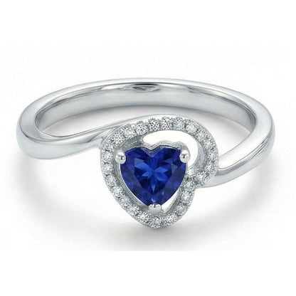 1.85 Ct Heart & Round Sri Lanka Sapphire & Natural Earth Mined Diamonds Ring White Gold
