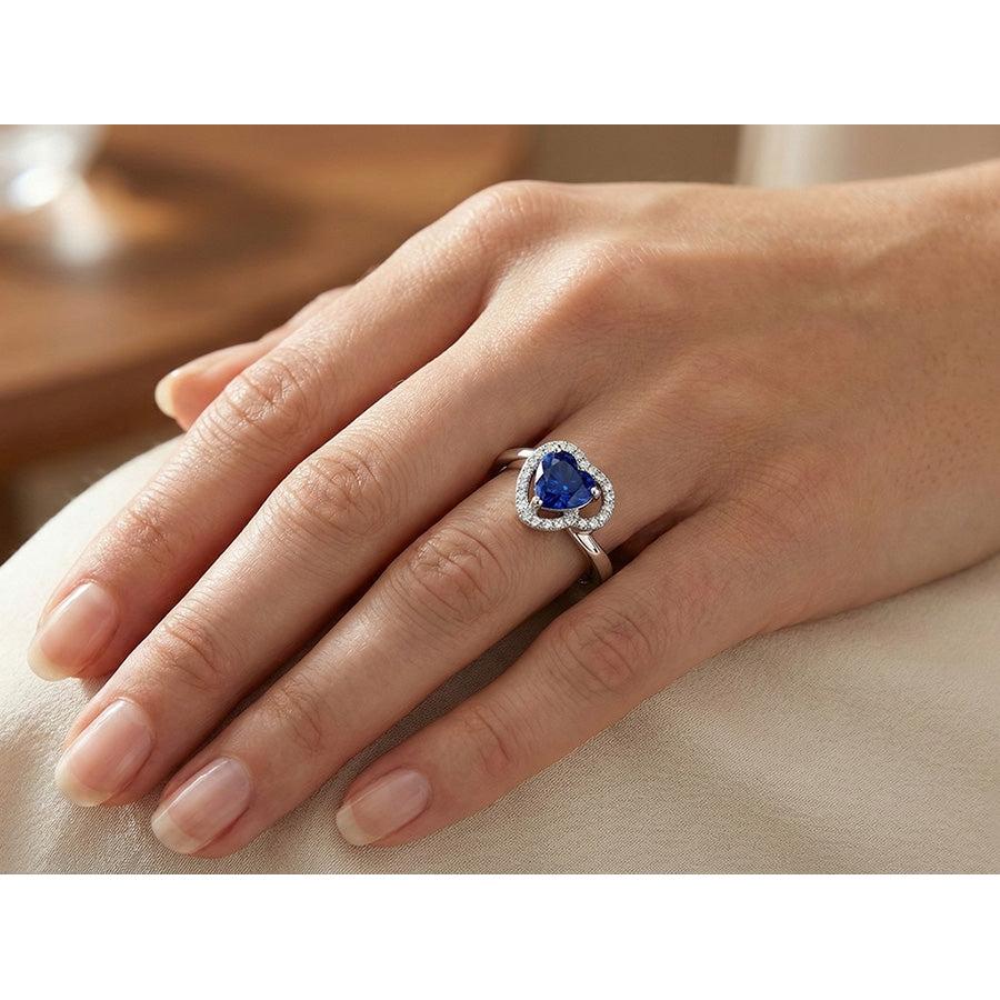 1.85 Ct Heart & Round Sri Lanka Sapphire & Natural Earth Mined Diamonds Ring White Gold