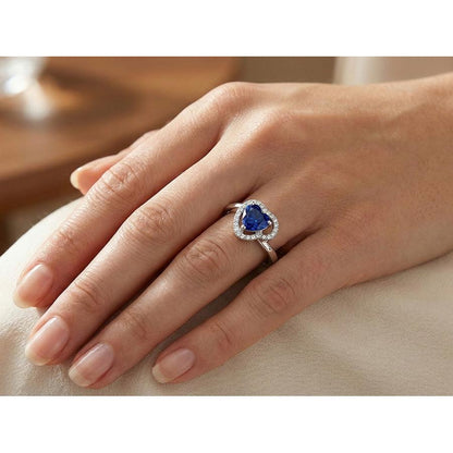 1.85 Ct Heart & Round Sri Lanka Sapphire & Natural Earth Mined Diamonds Ring White Gold