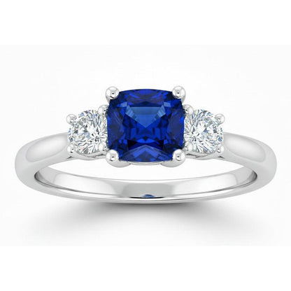 1.90 Ct Cushion And Round Cut Blue Kashmir Sapphire Natural Earth Mined Diamonds Ring Gold