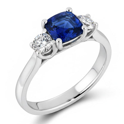 1.90 Ct Cushion And Round Cut Blue Kashmir Sapphire Natural Earth Mined Diamonds Ring Gold