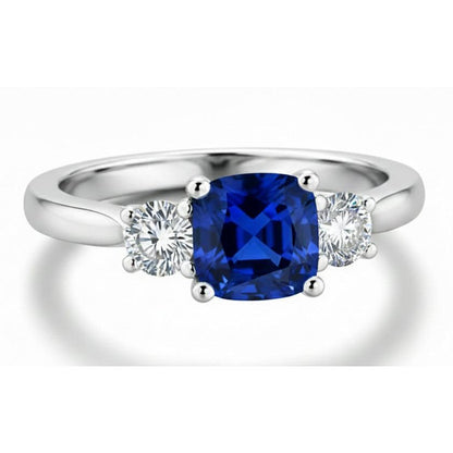 1.90 Ct Cushion And Round Cut Blue Kashmir Sapphire Natural Earth Mined Diamonds Ring Gold