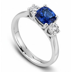 1.90 Ct Cushion And Round Cut Blue Kashmir Sapphire Natural Earth Mined Diamonds Ring Gold