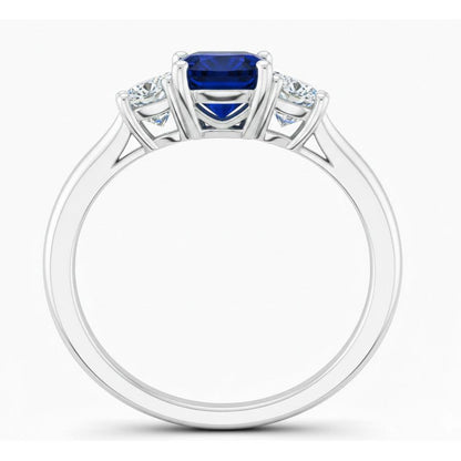 1.90 Ct Cushion And Round Cut Blue Kashmir Sapphire Natural Earth Mined Diamonds Ring Gold