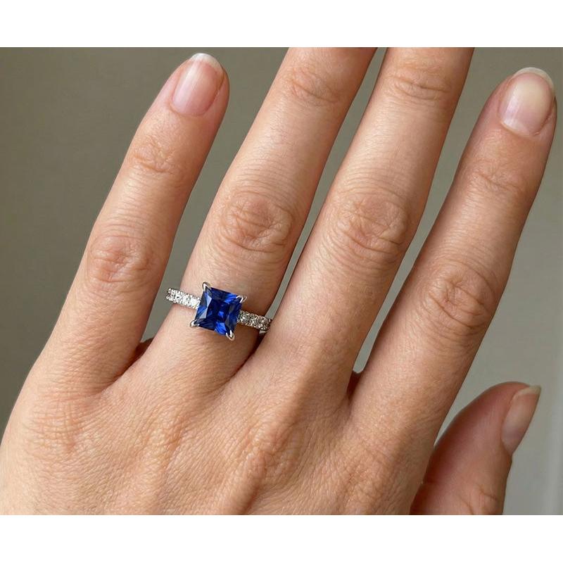 1.90 Ct Sri Lanka Blue Sapphire Natural Earth Mined Diamond Engagement Ring White Gold 14K