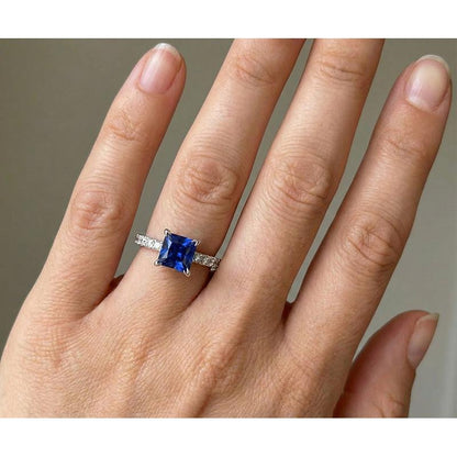 1.90 Ct Sri Lanka Blue Sapphire Natural Earth Mined Diamond Engagement Ring White Gold 14K