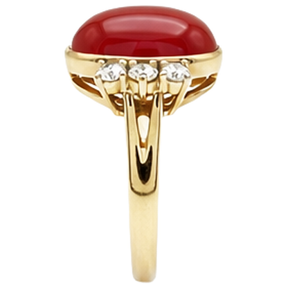 10.25 Carats Big Red Coral With Natural Earth Mined Diamonds Ring New Yellow Gold 14K