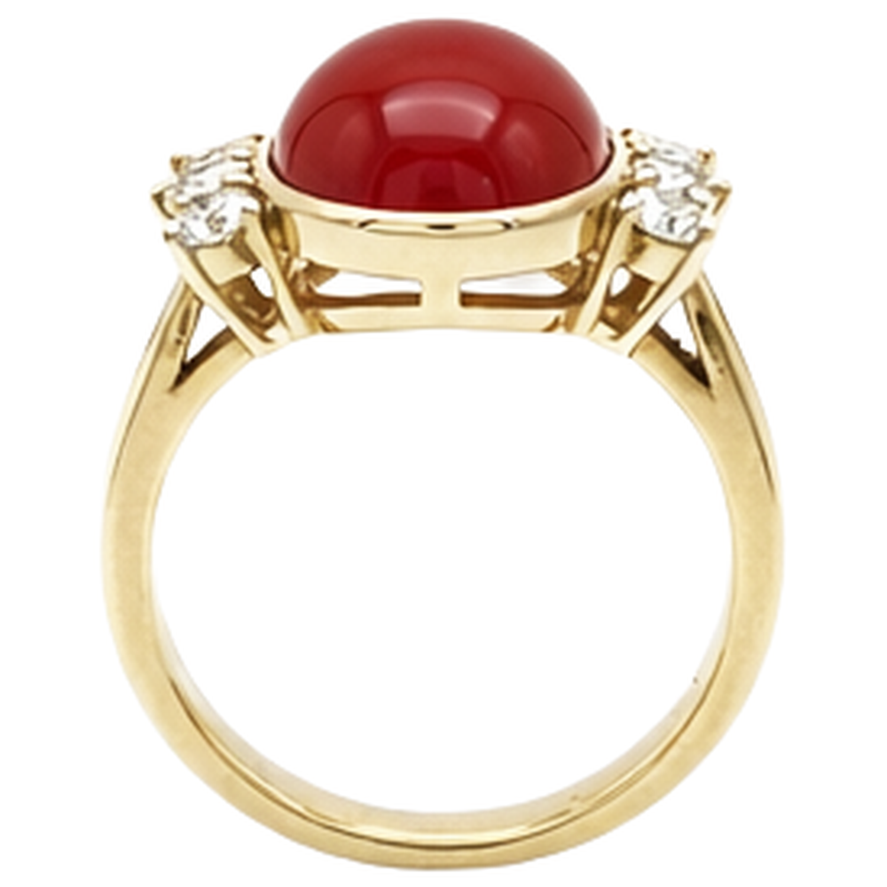 10.25 Carats Big Red Coral With Natural Earth Mined Diamonds Ring New Yellow Gold 14K
