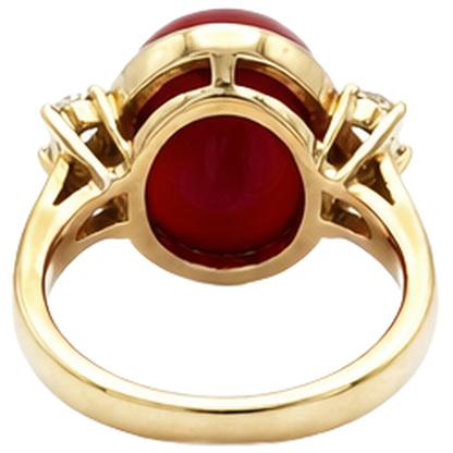 10.25 Carats Big Red Coral With Natural Earth Mined Diamonds Ring New Yellow Gold 14K
