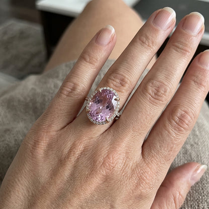 10.50 Carats Pink Kunzite Ring Solid Rose Gold Jewelry