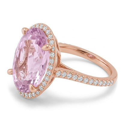 10.50 Carats Pink Kunzite Ring Solid Rose Gold Jewelry