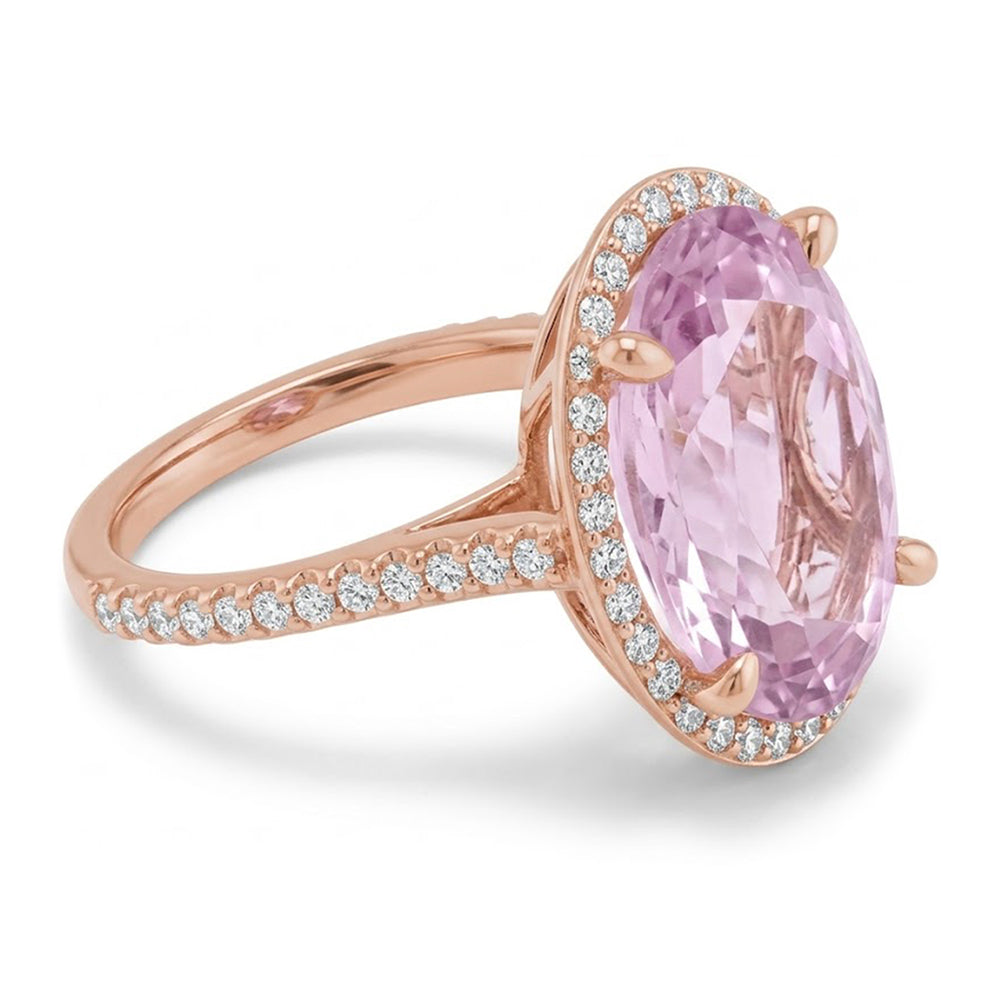10.50 Carats Pink Kunzite Ring Solid Rose Gold Jewelry