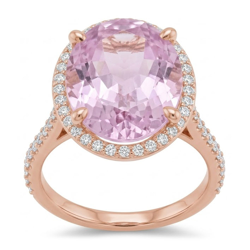 10.50 Carats Pink Kunzite Ring Solid Rose Gold Jewelry