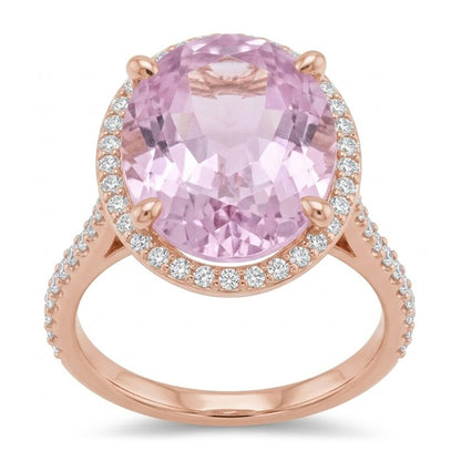 10.50 Carats Pink Kunzite Ring Solid Rose Gold Jewelry
