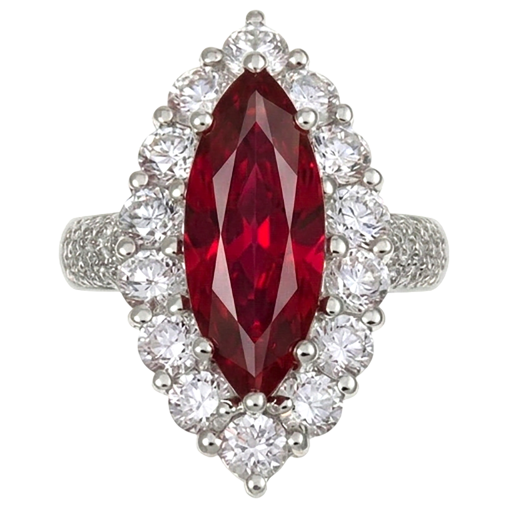 10.50 Ct Red Ruby IGI CERTIFIED Marquise Cut With Diamond Ring White Gold 14K