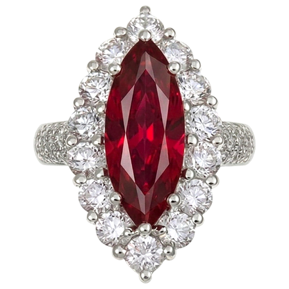 10.50 Ct Red Ruby IGI CERTIFIED Marquise Cut With Diamond Ring White Gold 14K