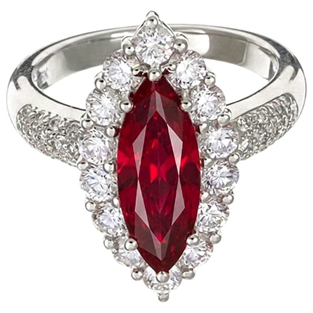 10.50 Ct Red Ruby IGI CERTIFIED Marquise Cut With Diamond Ring White Gold 14K
