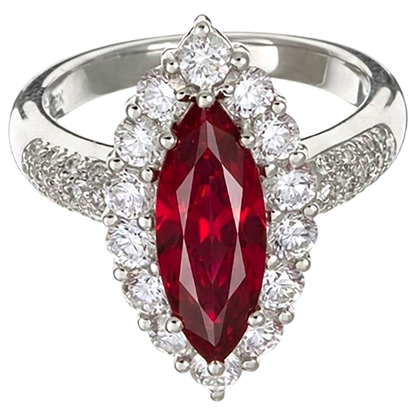 10.50 Ct Red Ruby IGI CERTIFIED Marquise Cut With Diamond Ring White Gold 14K