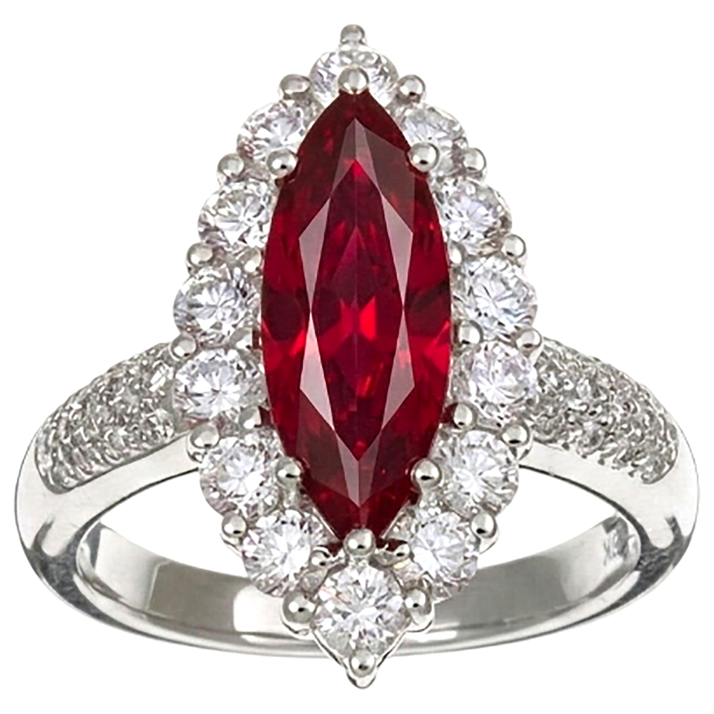 10.50 Ct Red Ruby IGI CERTIFIED Marquise Cut With Diamond Ring White Gold 14K