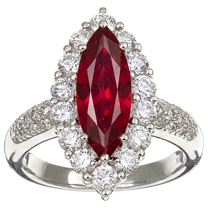 10.50 Ct Red Ruby IGI CERTIFIED Marquise Cut With Diamond Ring White Gold 14K
